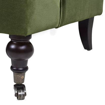 Alana Lawson Arm Chair green velvet with dark wood legs and casters Unique Piece Furniture on Tampa Home & Garden Store