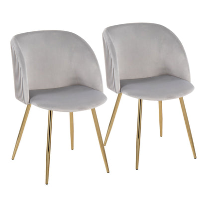 HouseOfZazla Pleated Waves contemporary chair set of 2 with gray upholstered seats and gold legs on Tampa Home & Garden Store