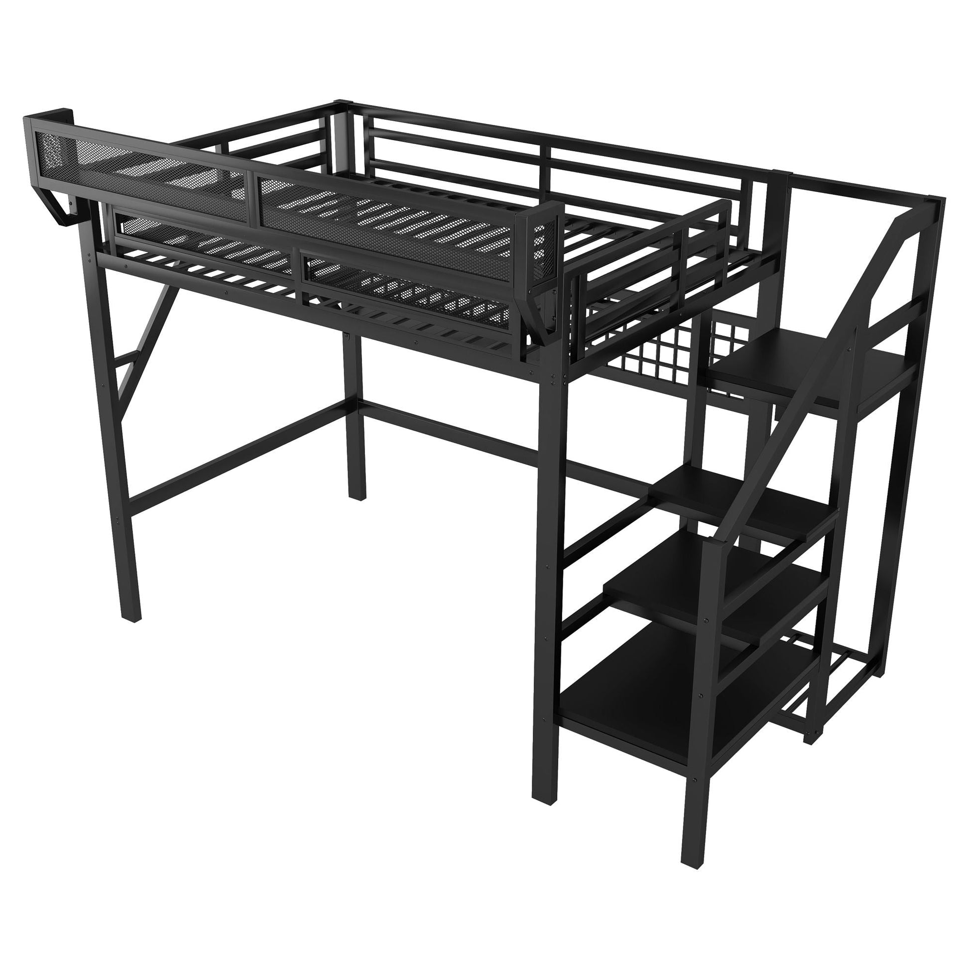 Loft Bed With Stairs And Storage, black metal frame, HouseOfZazla on Tampa Home & Garden Store