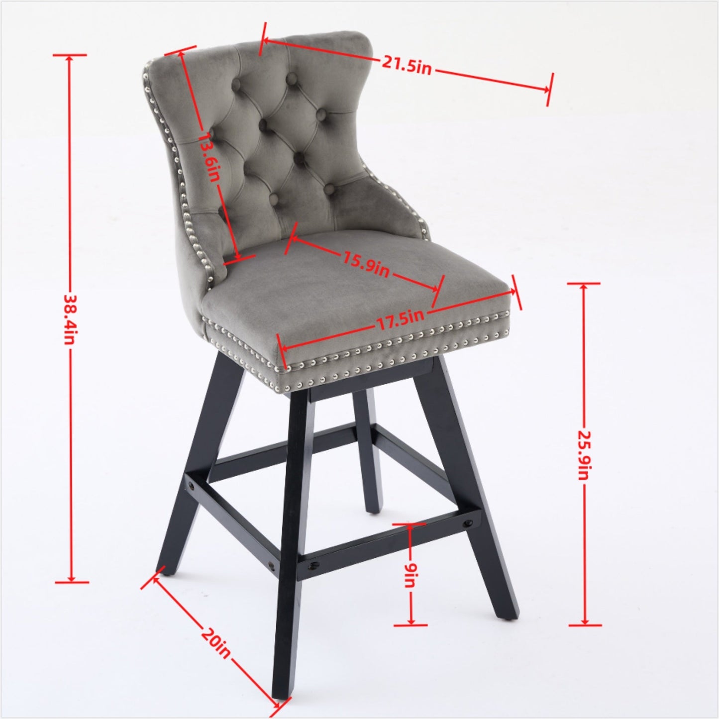 Swivel velvet barstools set of 2, wine red with tufted back on Tampa Home & Garden Store