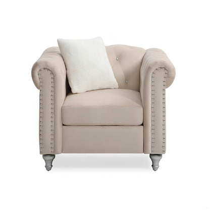 Contemporary beige lounge chair with nailhead trim and white pillow by HouseOfZazla on Tampa Home & Garden Store