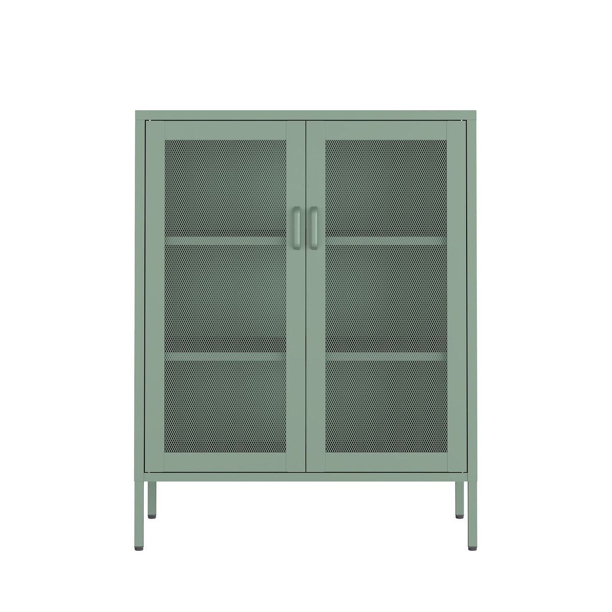 Metal accent cabinet with mesh doors in green by HouseOfZazla; adjustable shelves on Tampa Home & Garden Store