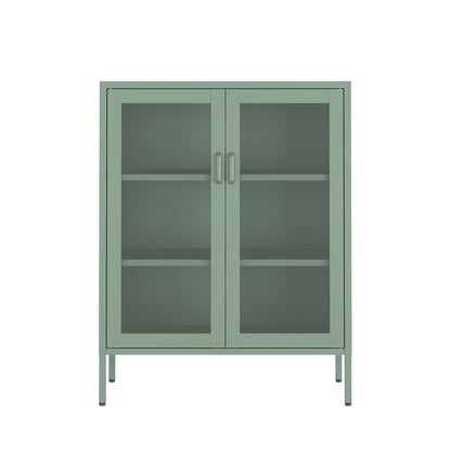 Metal accent cabinet with mesh doors in green by HouseOfZazla; adjustable shelves on Tampa Home & Garden Store