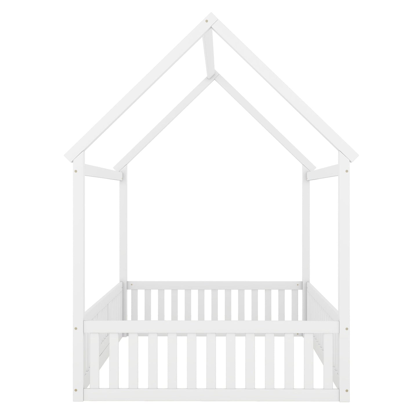 White wood house bed with fence and door by HouseOfZazla, a platform bed frame on Tampa Home & Garden Store