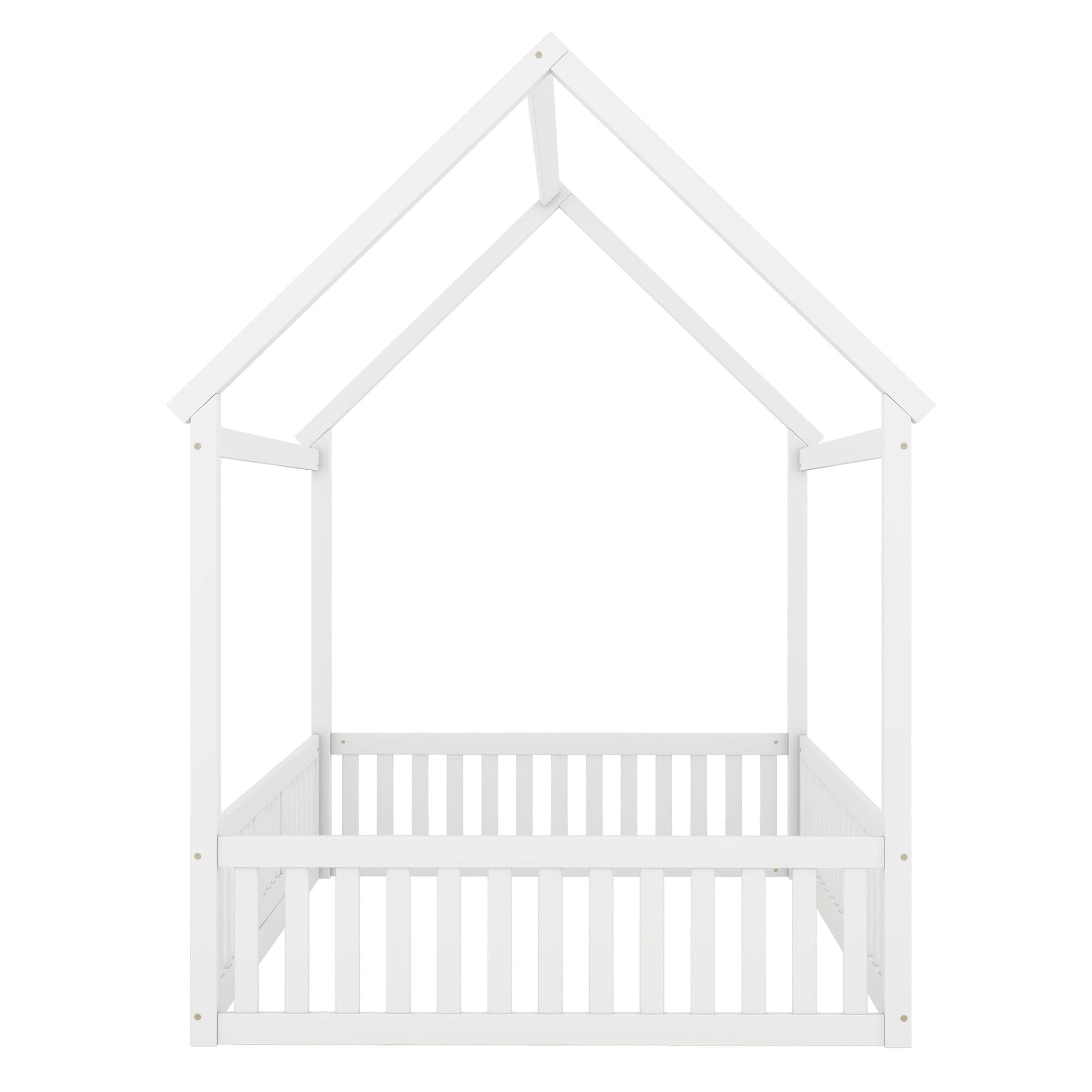 White wood house bed with fence and door by HouseOfZazla, a platform bed frame on Tampa Home & Garden Store