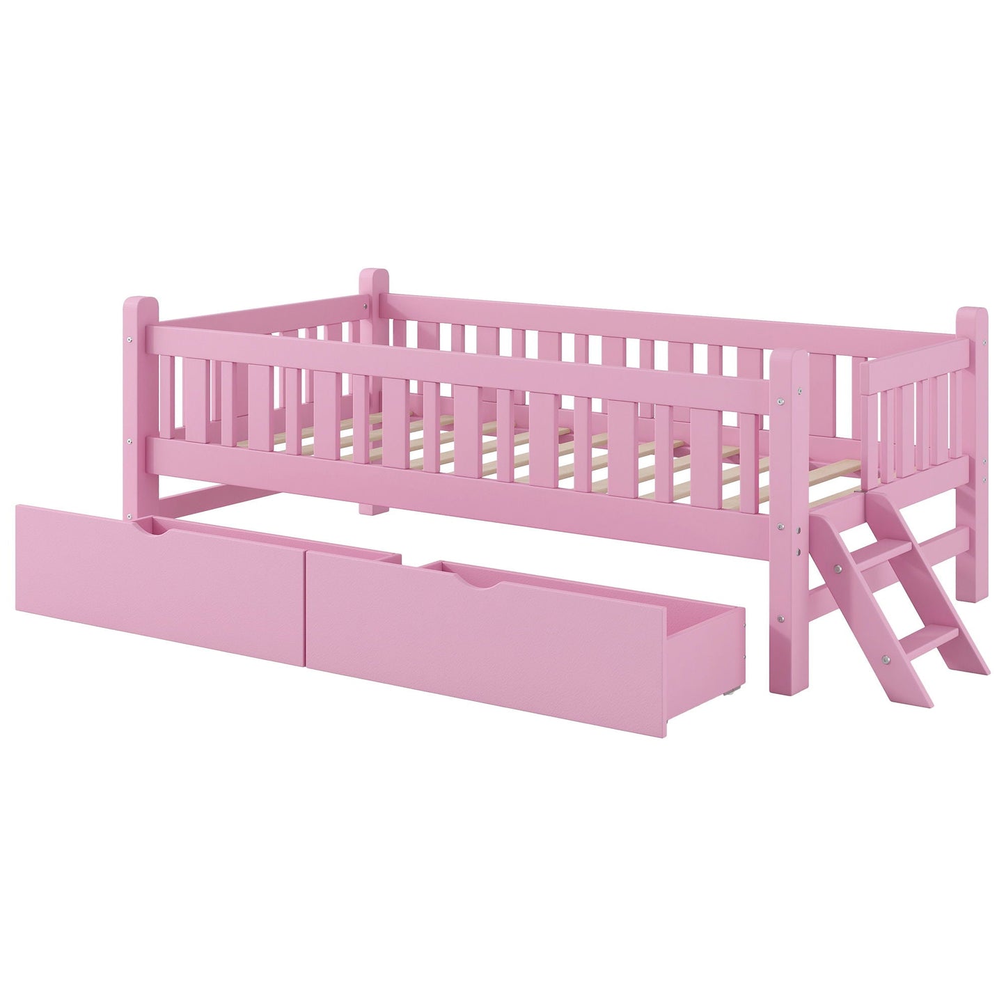 Platform bed with guardrail and 2 under-bed drawers in pink by HouseOfZazla storage bed on Tampa Home & Garden Store