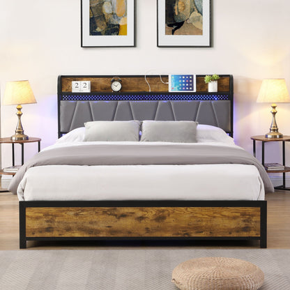 Modern Bed Frame With Led Lights and Storage