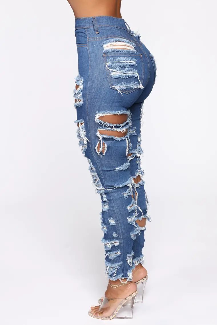 Women's FLIPSTYLEZLLC distressed cut-and-tear denim jeans, calf-length with ripped panels on Tampa Home & Garden Store