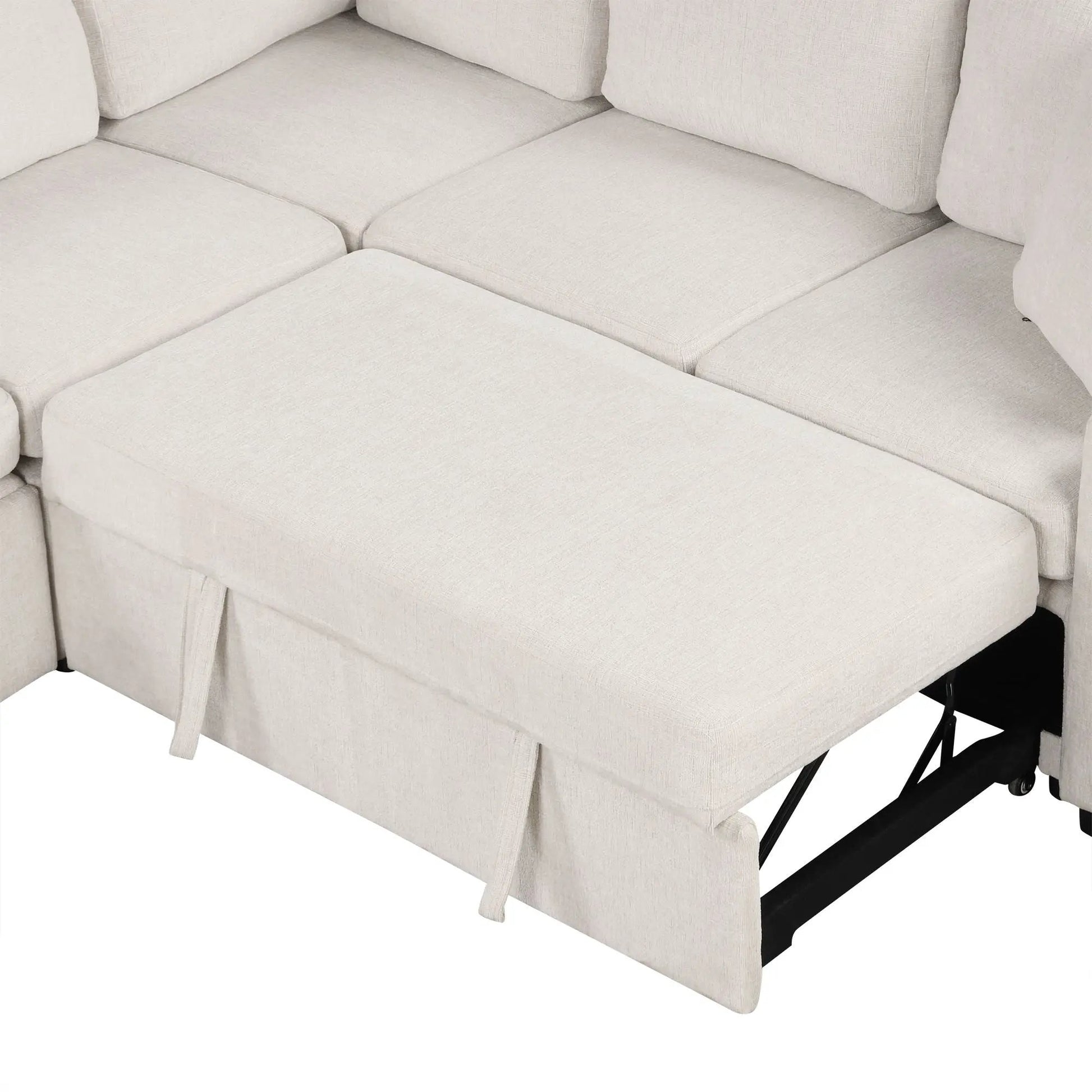 Modern U-shaped sectional sofa in beige fabric with black metal legs on Tampa Home & Garden Store