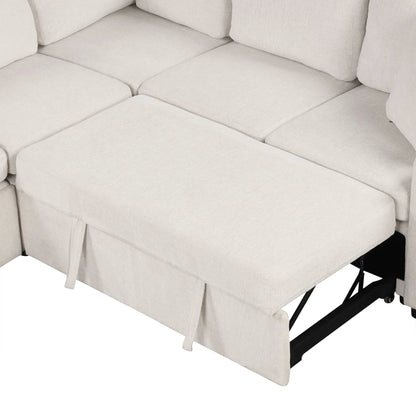 Modern U-shaped sectional sofa in beige fabric with black metal legs on Tampa Home & Garden Store