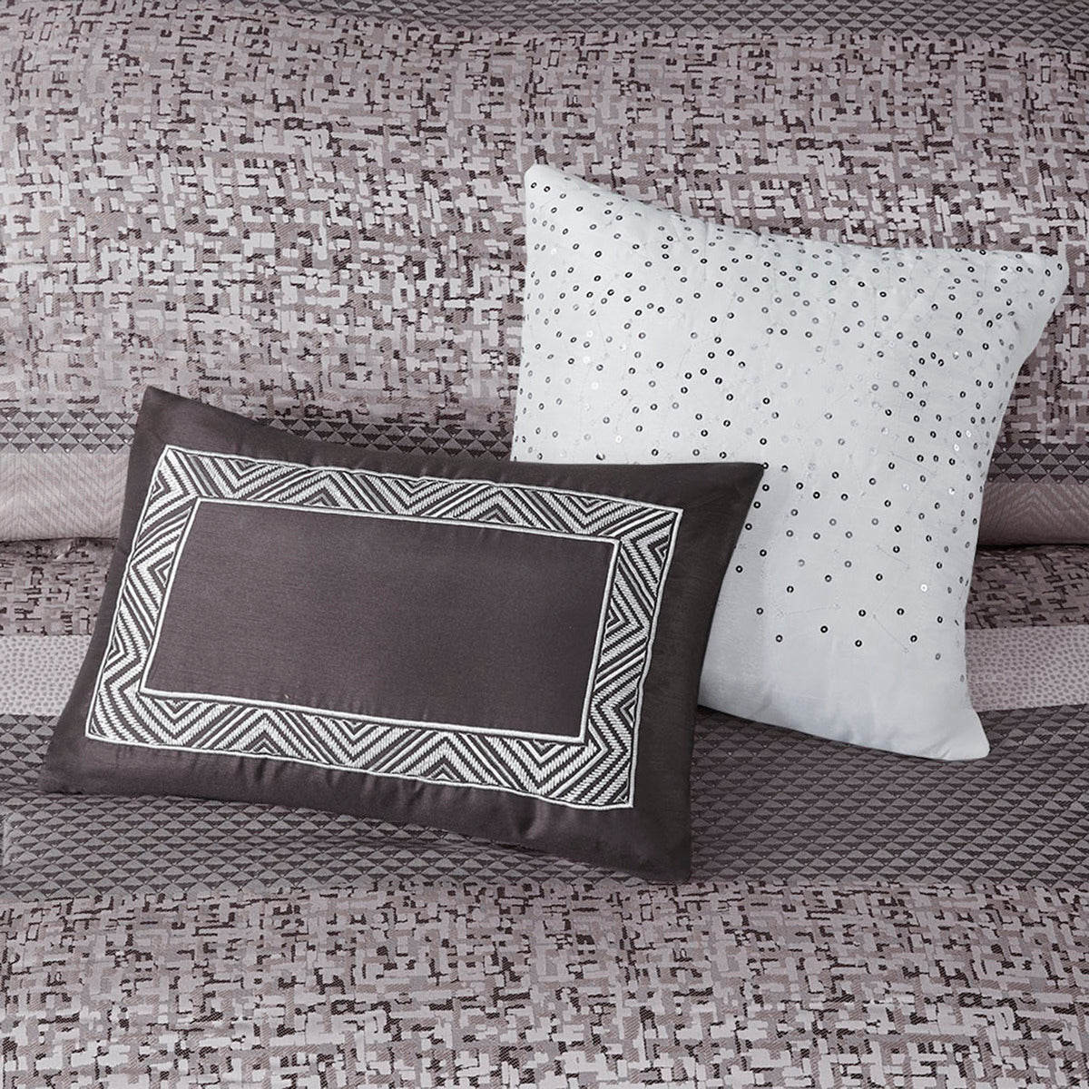 7 Piece Jacquard Comforter Set Grey Taupe King by HouseOfZazla with jacquard pattern on a textured bedspread on Tampa Home & Garden Store