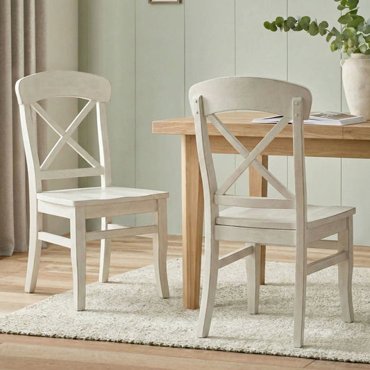 Harola cross-back dining chairs smoky white wooden, set of 2 on Tampa Home & Garden Store