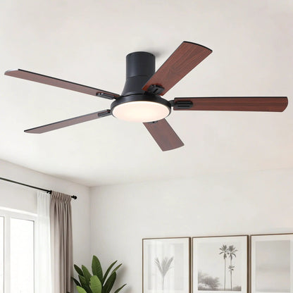 Flush mount ceiling fan with 5 walnut blades, LED light, remote Unique Piece Furniture on Tampa Home & Garden Store
