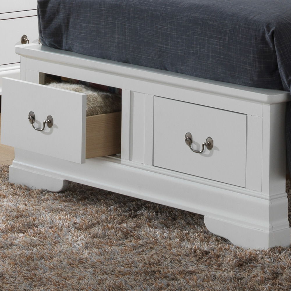 Upholstered panel sleigh bed with white finish and two underbed storage drawers by HouseOfZazla on Tampa Home & Garden Store