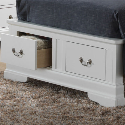Upholstered panel sleigh bed with white finish and two underbed storage drawers by HouseOfZazla on Tampa Home & Garden Store