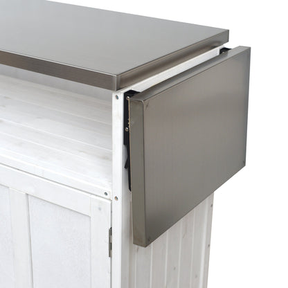 Foldable outdoor kitchen island cart with storage in stainless steel and white frame on Tampa Home & Garden Store