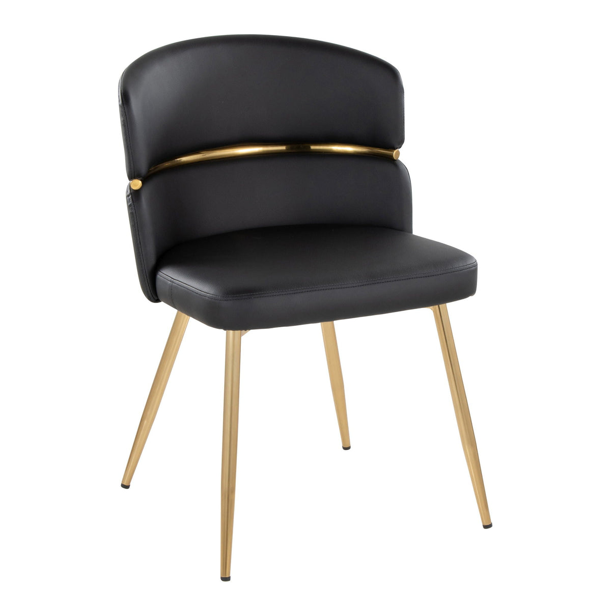 Art Deco dining chair set of 2 in black faux leather with gold metal accent and wood legs on Tampa Home & Garden Store