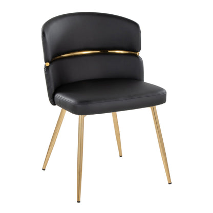 Art Deco dining chair set of 2 in black faux leather with gold metal accent and wood legs on Tampa Home & Garden Store