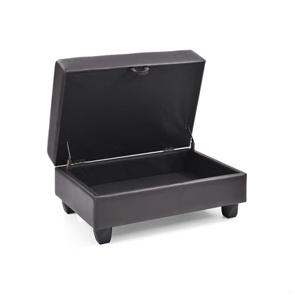 Dark brown leatherette storage ottoman with lift-top lid and interior storage on Tampa Home & Garden Store