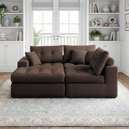 Corner Chaise L-Shaped Sectional Sofa Bed in brown corduroy, 2-piece living room set on Tampa Home & Garden Store
