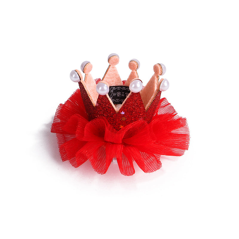 Pet Zen red crown headpiece with pearl-tipped spikes and red tulle for pets on Tampa Home & Garden Store