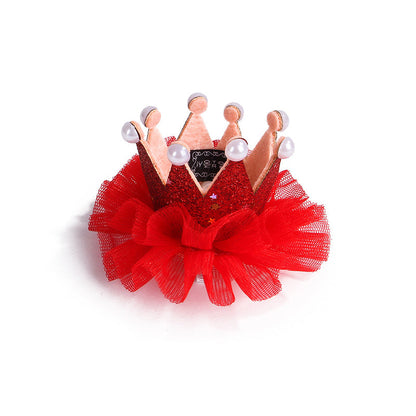 Pet Zen red crown headpiece with pearl-tipped spikes and red tulle for pets on Tampa Home & Garden Store