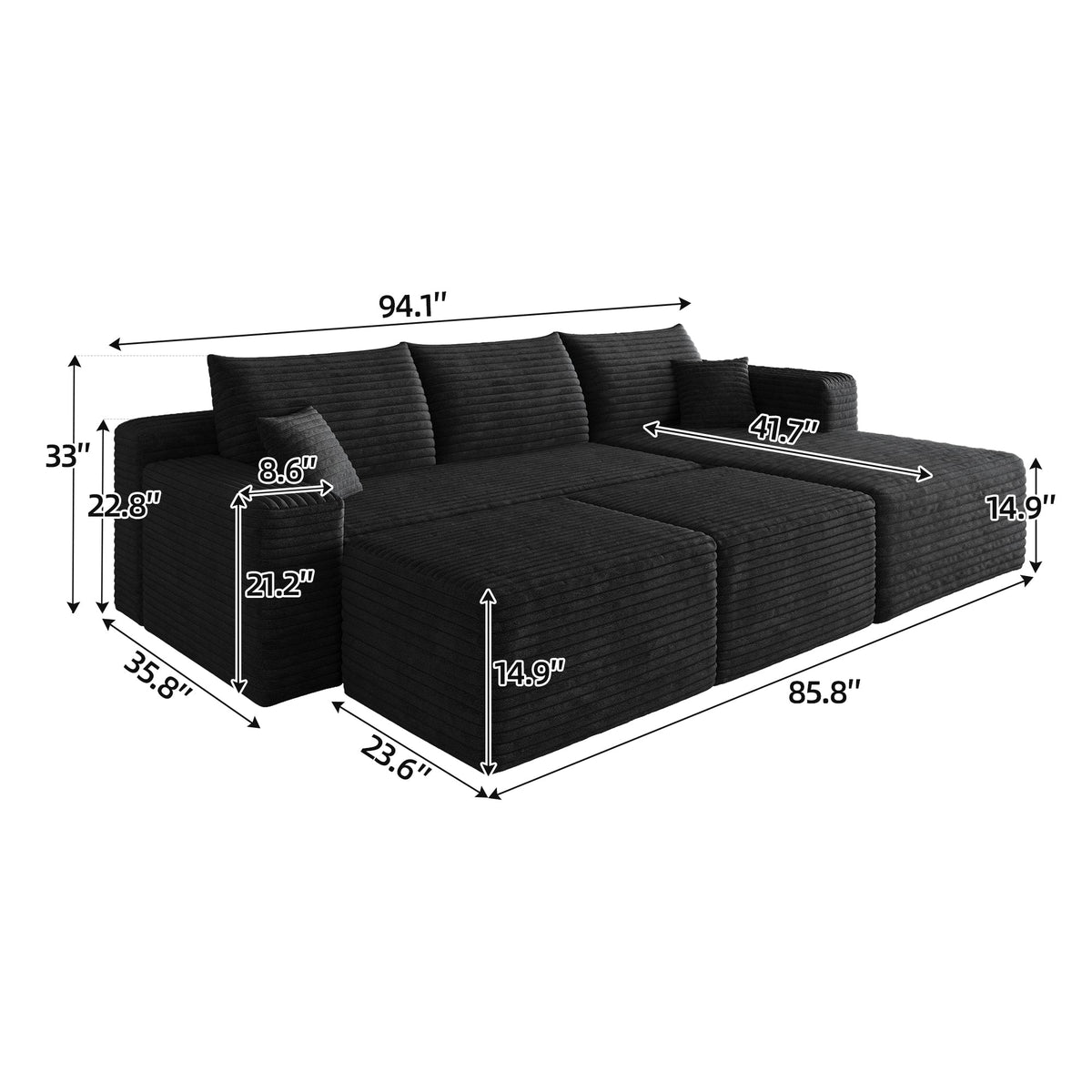 Plush Corduroy Cloud Sectional Sofa and Ottomans