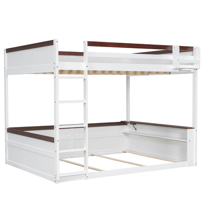 Bunk bed frame by HouseOfZazla in white with dark brown rails and built-in ladder on Tampa Home & Garden Store