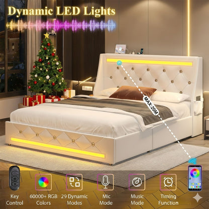 Wingback Upholstered Bed Frame Led and Usb