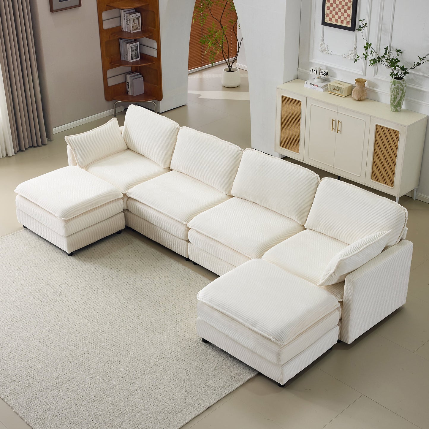 Plush Cloud Corduroy Sofa and the Footstool Set
