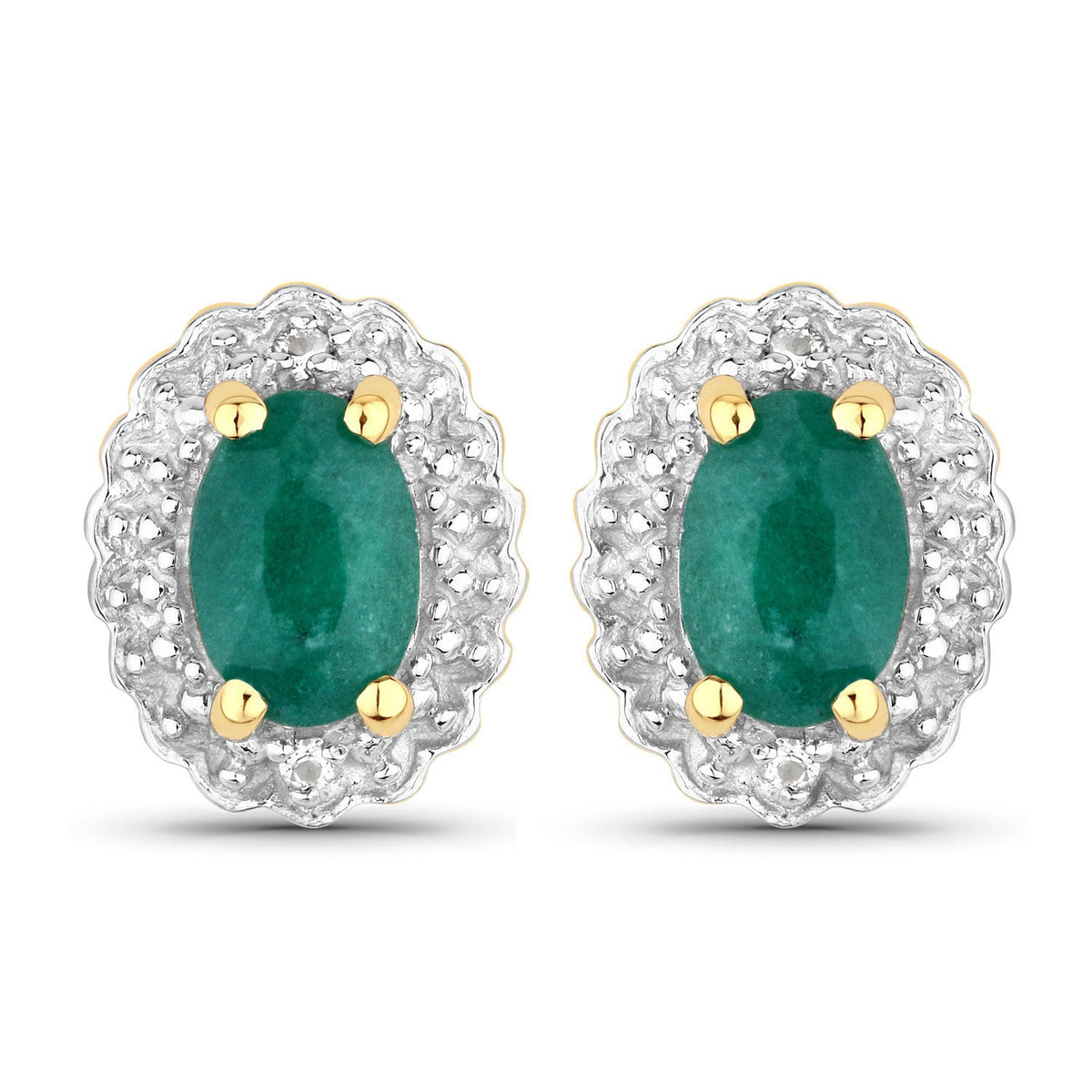 Dyed emerald and white topaz stud earrings in .925 silver with gold prong halos by Bids.com on Tampa Home & Garden Store