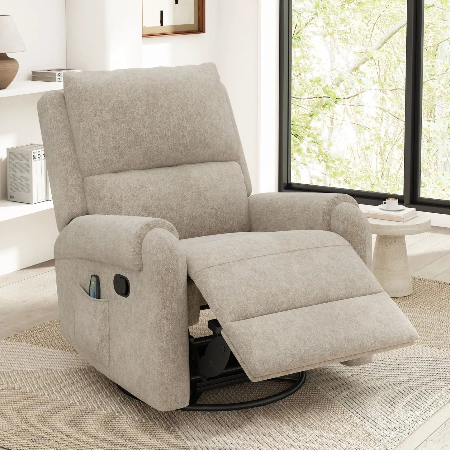 Manual recliner massage chair with swivel rocker, 8 modes, side storage pocket in gray on Tampa Home & Garden Store
