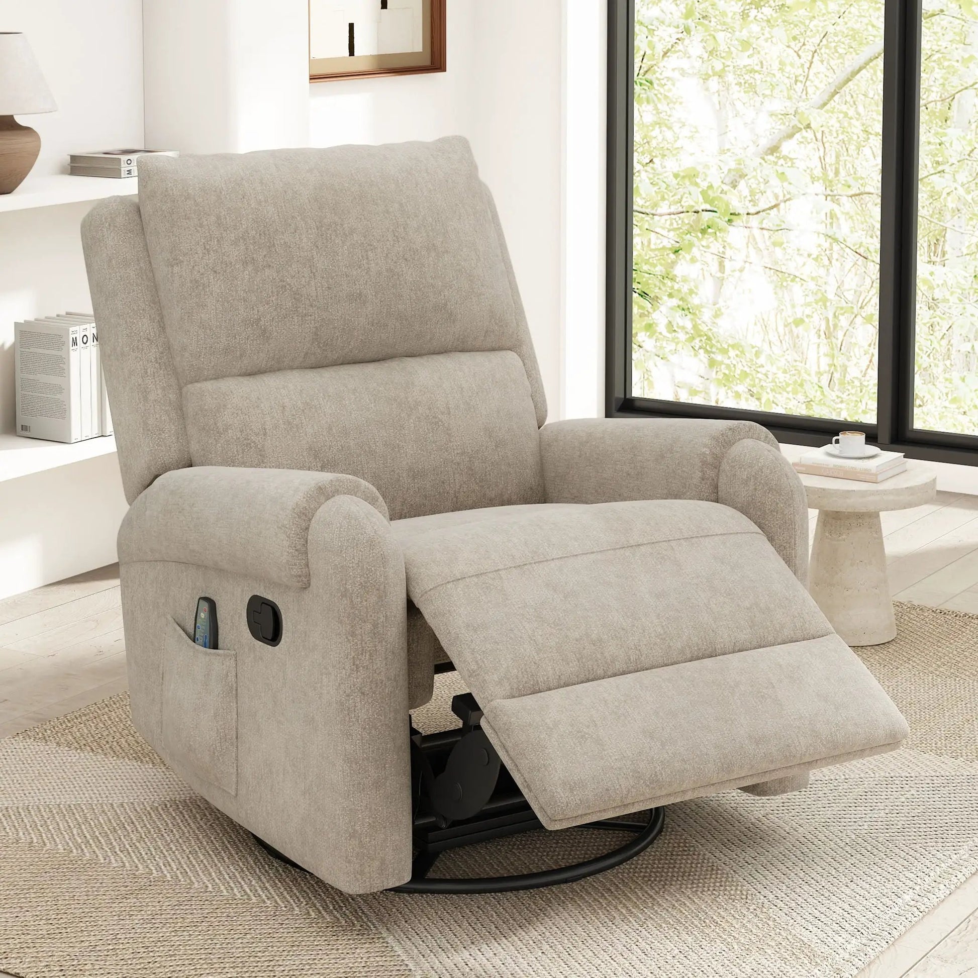 Manual recliner massage chair with swivel rocker, 8 modes, side storage pocket in gray on Tampa Home & Garden Store