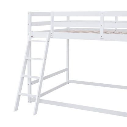 Bunk bed frame with white finish, left ladder, and natural pine slats on the lower bunk on Tampa Home & Garden Store