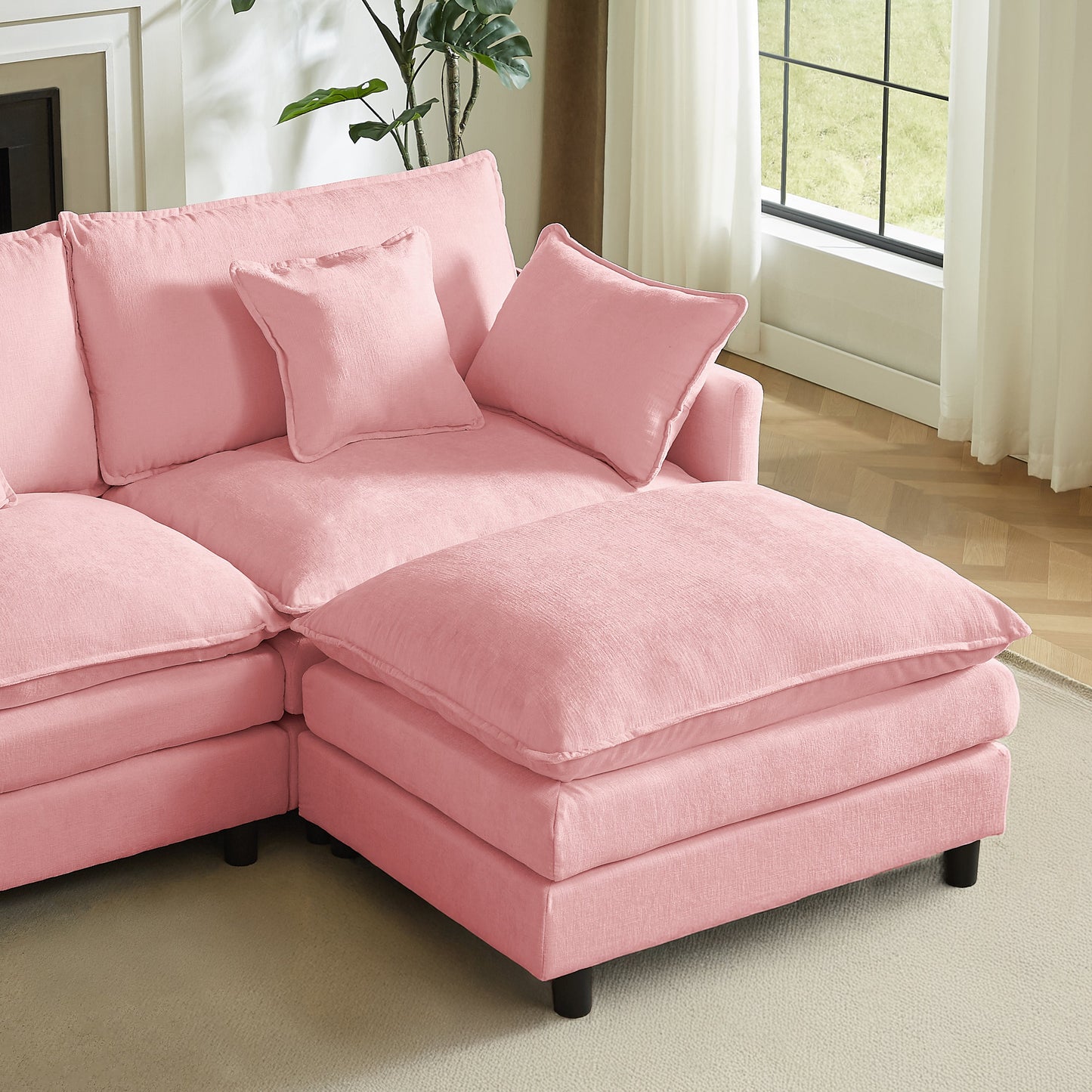 L Shaped Modular Sectional Sofa and Ottoman
