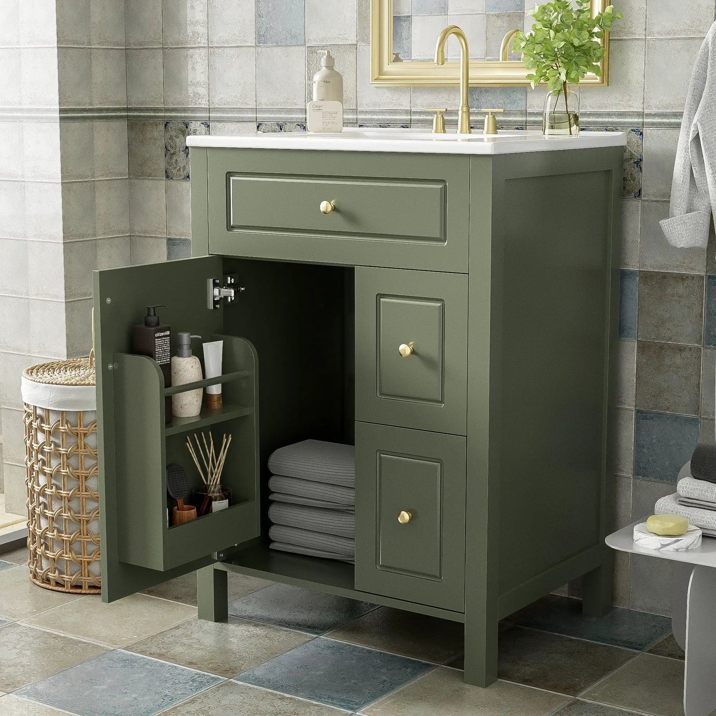 Elegant Bathroom Vanity Ceramic Sink and Drawers