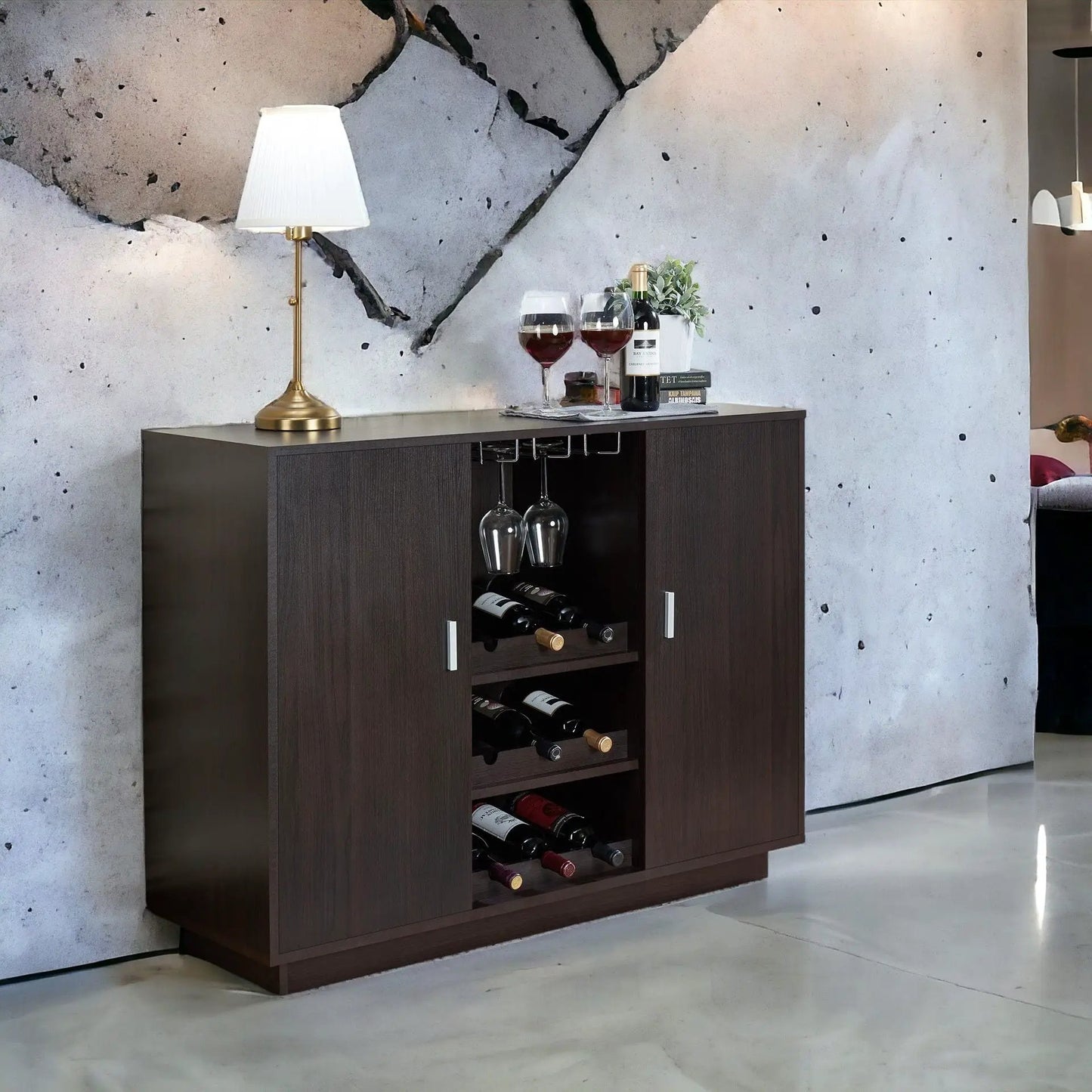 Hazen Wine Cabinet II Espresso With Stemware Rack