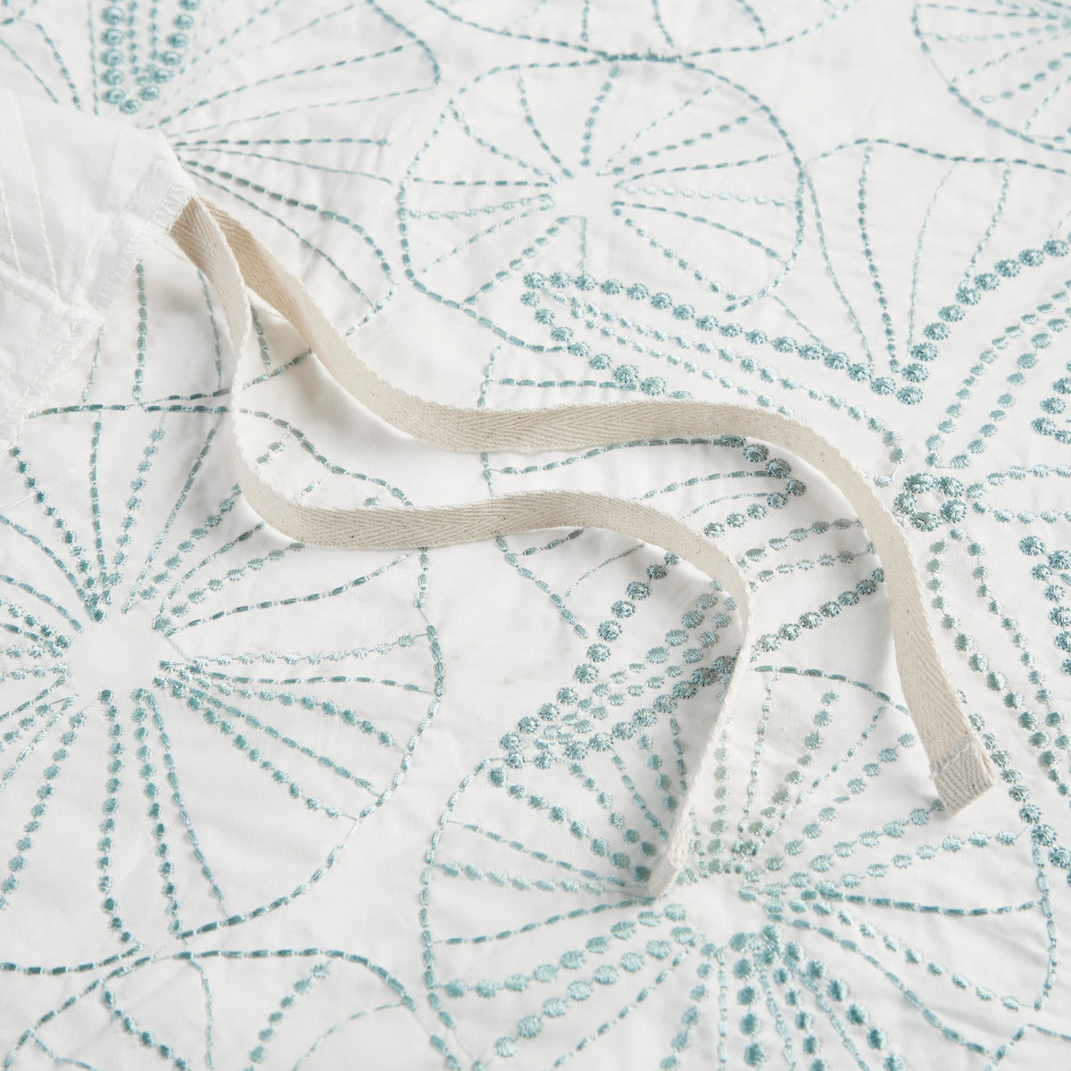 Duvet cover set white cotton with teal embroidered seashells and beige tie closures, full/queen HouseOfZazla on Tampa Home & Garden Store