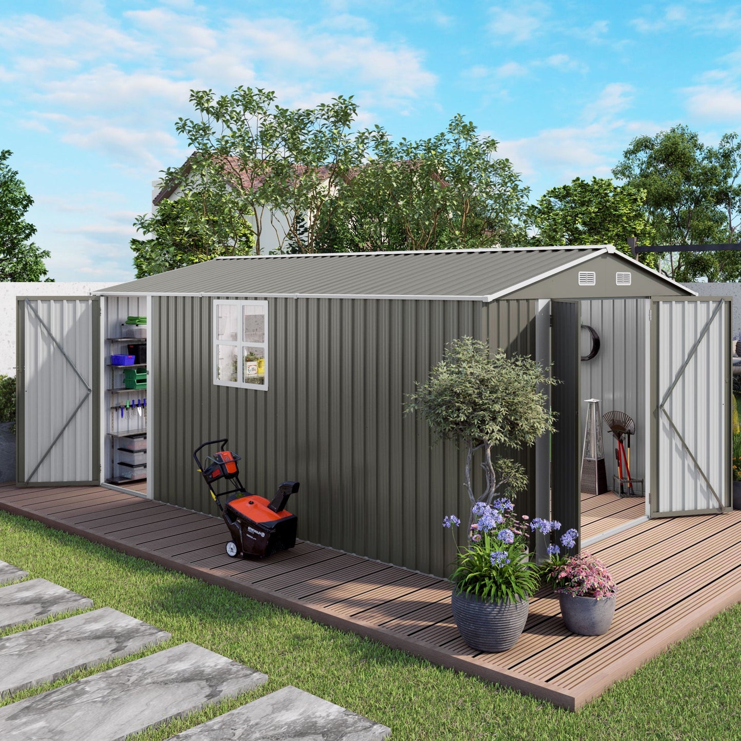 Outdoor Metal Storage Shed With Lockable Doors