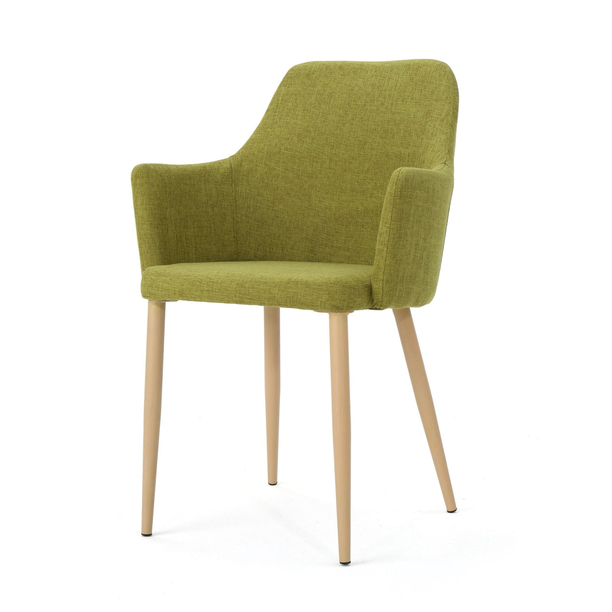 Elegant arm chair with contoured back, olive green upholstery, wooden legs on Tampa Home & Garden Store