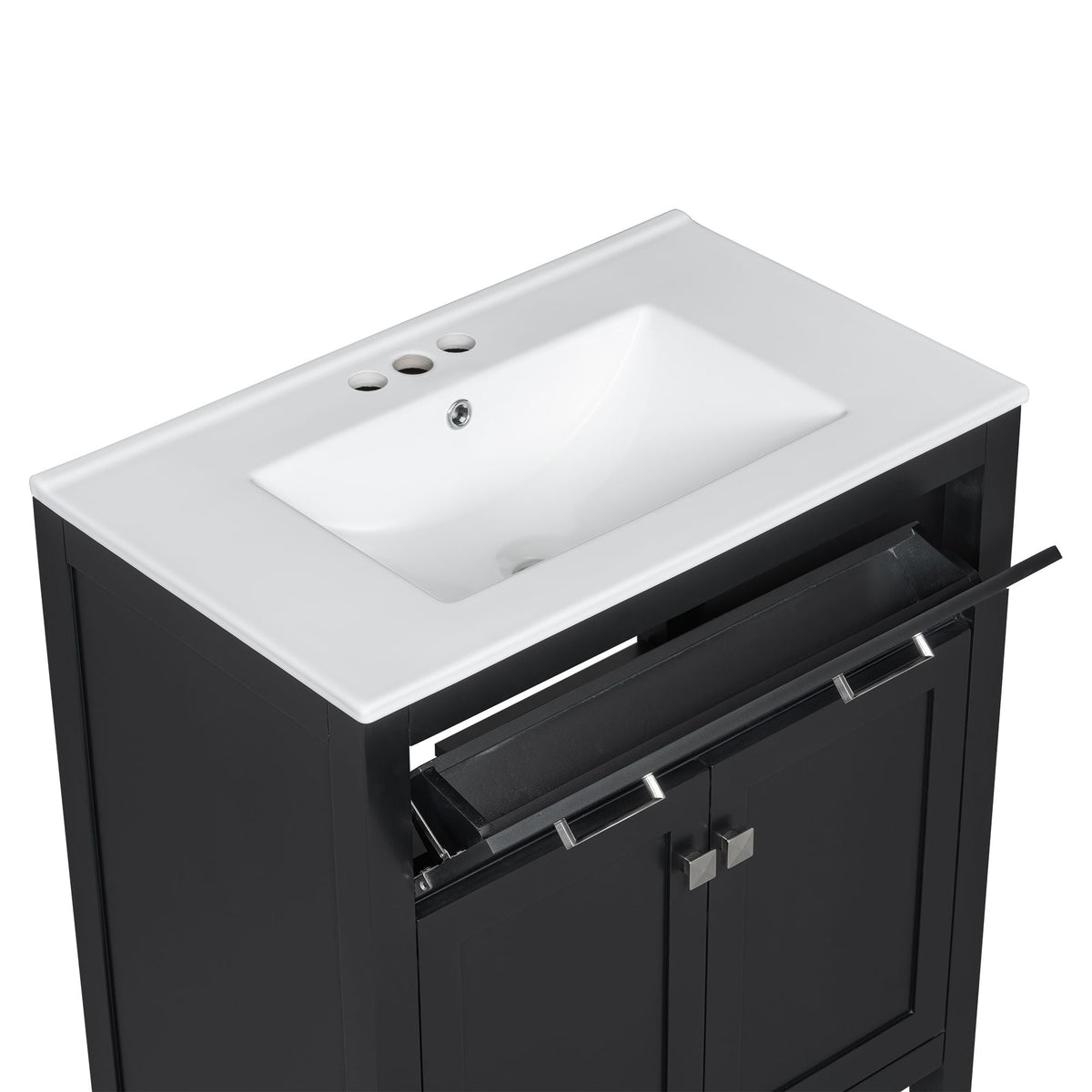 Modern bathroom vanity with ceramic sink, black cabinet, soft-close doors by HouseOfZazla on Tampa Home & Garden Store