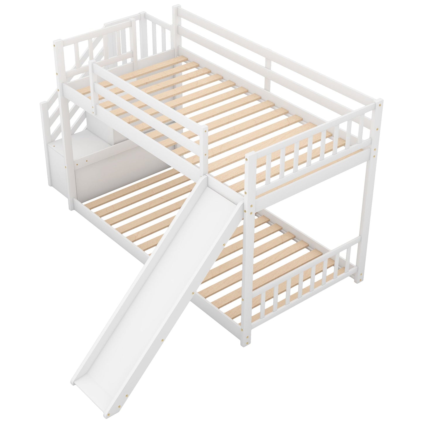 Bunk Bed With Convertible Slide And Stairway, white wood finish, 2 bunk setup on Tampa Home & Garden Store