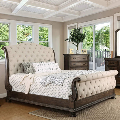 Bed With Button Tufted Headboard and Footboard