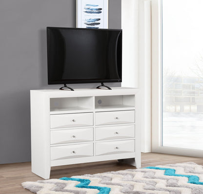 Media chest white with modern beveled drawer fronts by HouseOfZazla, TV on top on Tampa Home & Garden Store