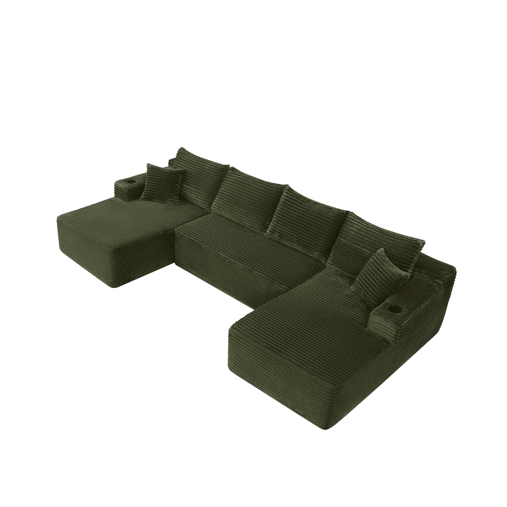 HouseOfZazla 134in cloud sectional with U-shaped chaise and side pockets in corduroy on Tampa Home & Garden Store