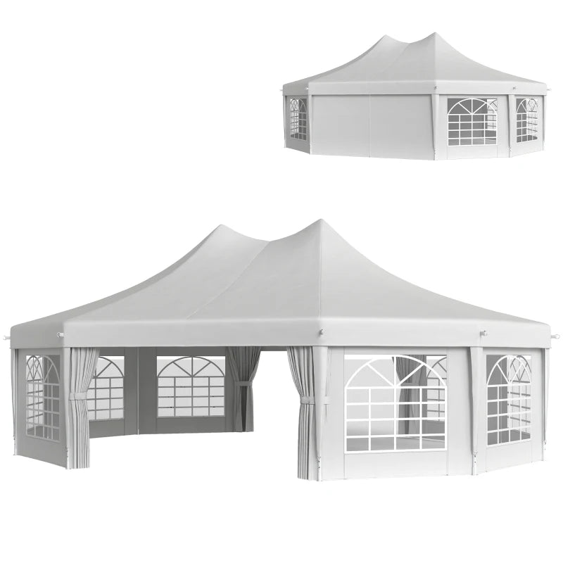 Extra Large Event Tent by HouseOfZazla white canopy with arched window panels and front curtains on Tampa Home & Garden Store