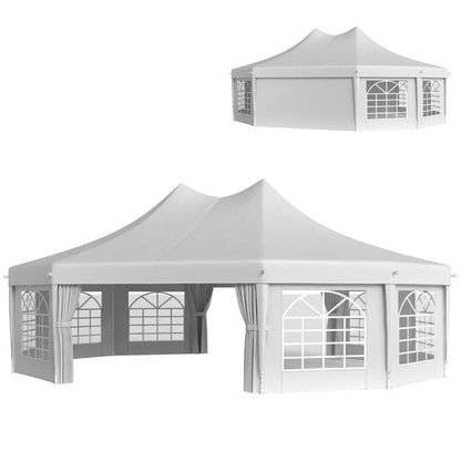 Extra Large Event Tent by HouseOfZazla white canopy with arched window panels and front curtains on Tampa Home & Garden Store
