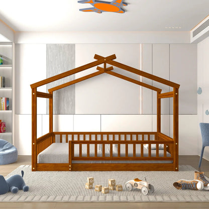 Bed House Bed Frame With Fence canopy bed in warm wood finish by Unique Piece Furniture on Tampa Home & Garden Store
