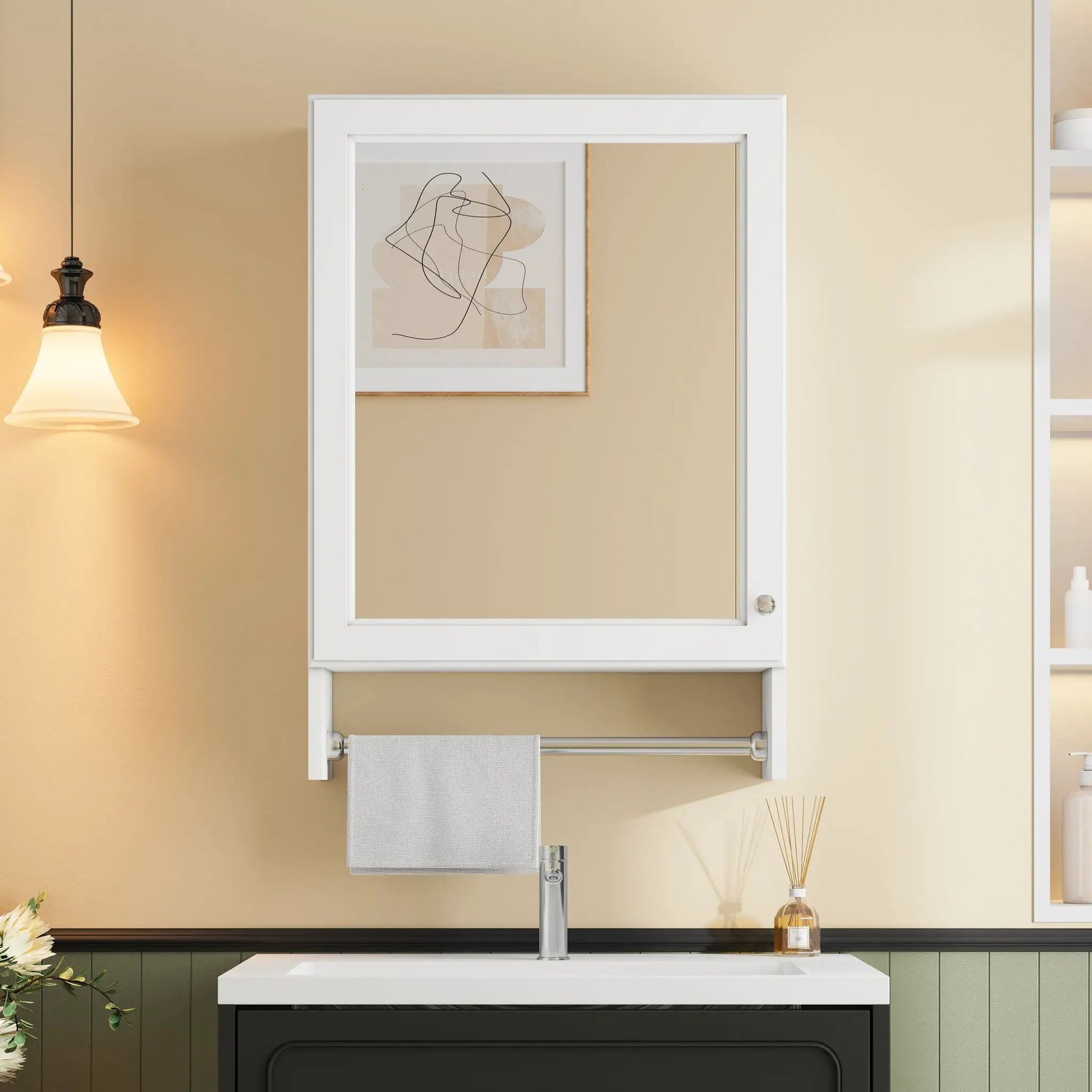 3 in 1 wall mounted mirror cabinet towel bar and adjustable shelf Unique Piece Furniture on Tampa Home & Garden Store