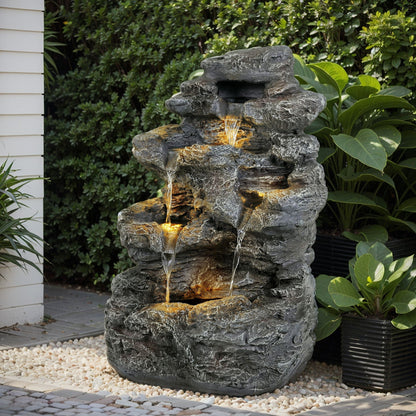 Concrete rock waterfall fountain with LED lights, gray stones, outdoor decor HouseOfZazla on Tampa Home & Garden Store